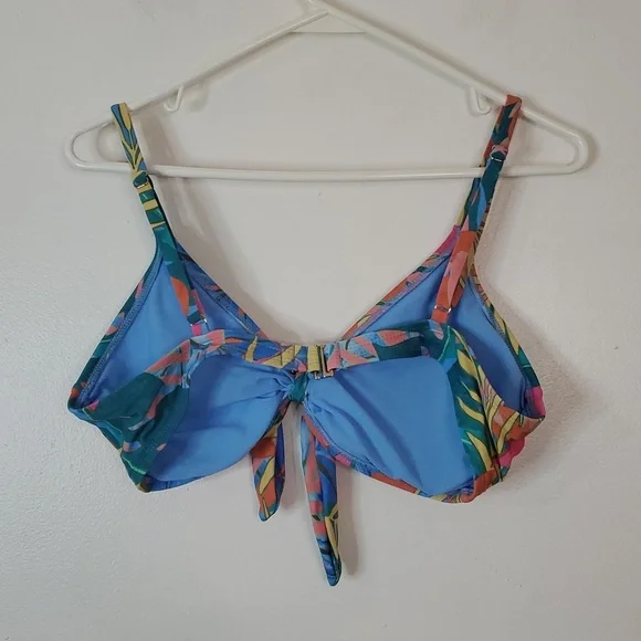 Kona Sol Bright Floral Bikini Size Extra Large High-Rise Bottoms Tie Top - Picture 3 of 12